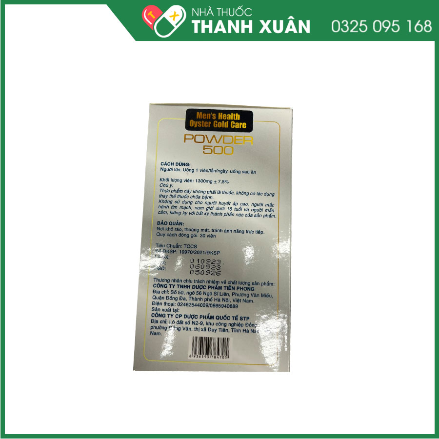Men's Health Oyster Gold Care Powder 500 hỗ trợ tăng cường sinh lý nam